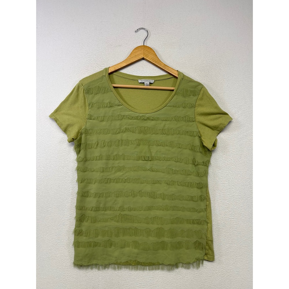 Boho Bandolino Women XL Olive Green Eyelash Fringe Textured Mixed Media Top